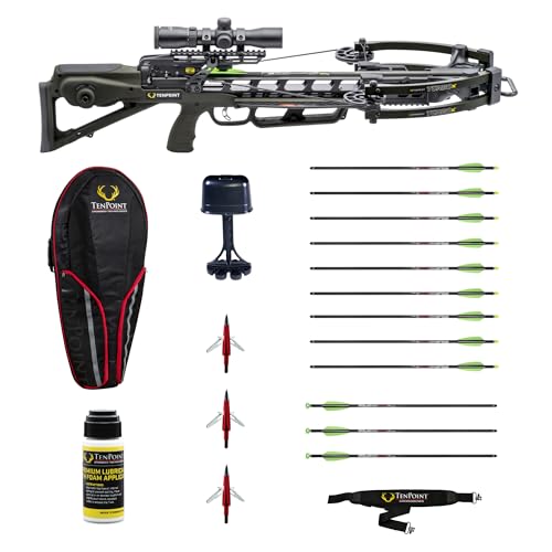 TenPoint Turbo X Crossbow Bundle, Moss Green - 415 FPS - Includes 100-Yard RangeMaster 100 Scope, ACUslide Crank Cocking & Safe De-Cocking System, Accessory Kit & Narrow Soft Case by TenPoint - Used condition - US$1598.84