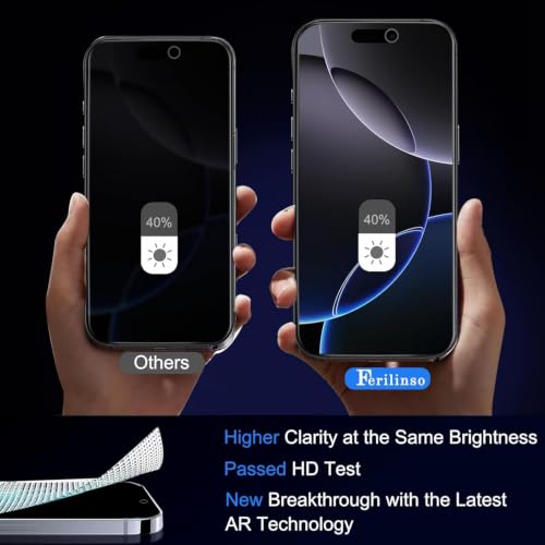 Image of Ferilinso Privacy Screen Protector for iPhone 16 Pro, Tempered Glass | 3 Pack, 9H Hardness, Military-Grade Shatterproof, Case Friendly, Easy Installation Bubble Free, with Camera Lens Protectors