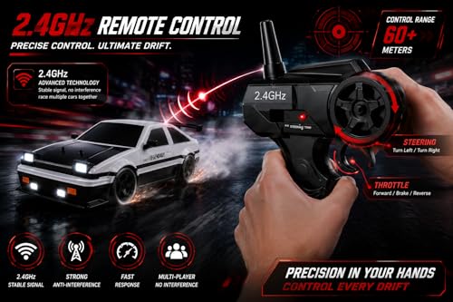 Image of 1:16 RC Drift Car, 2.4GHz Remote Control Racing Car with LED Lights, Rechargeable Battery, USB Charging, 4 Spare Drift Tires, High Speed Toy for Kids, Boys & Girls