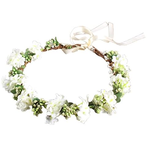 OULII Wedding Floral Headband Women Flower Head Wreath Bridesmaid Bridal Flowers Girls Hair Accessories (White) Cover