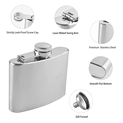 Hip Flasks for Liquor, Stainless Steel Flask with Funnel, Silver Hip Flask Set for Liquor, Leak Proof Flask, Never-Lose Cap Camping Pocket, Ideal for Gift (4 OZ) - Image 3