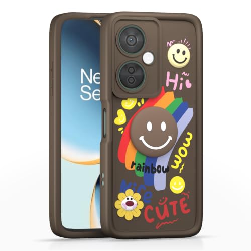 Image of Pikkme Back Cover for OnePlus Nord CE 3 Lite 5G / OnePlus Nord N30 5G | Soft Silicone| Cute Rainbow Smile & 3D Cartoon Flower Design | Shockproof Raised Camera Protection Bumper Case (Brown)