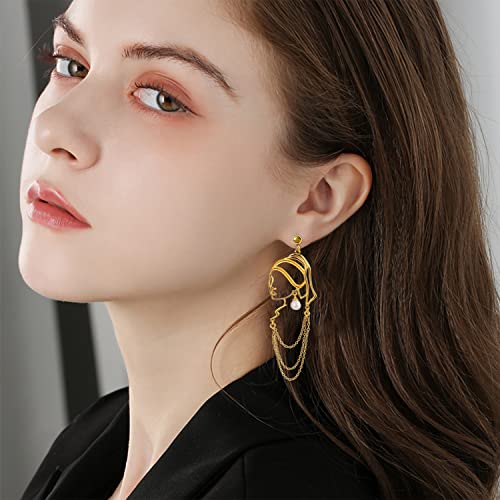Tianhongyan Unique Abstract Face Art Long Drop Dangle Earrings Dainty Hollow Gold Vintage Face Geometric Dangle Earrings Statement Jewelry For Women Girls (Gold) #TOP2