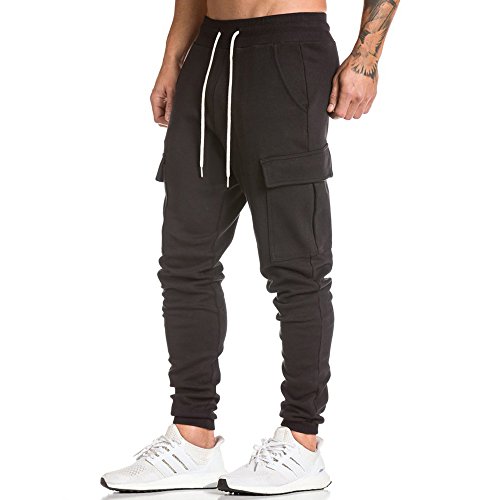 Men's Gym Fitness Workout Pants Bodybuilding Tapered Athletic Joggers Running Pants with Zippered