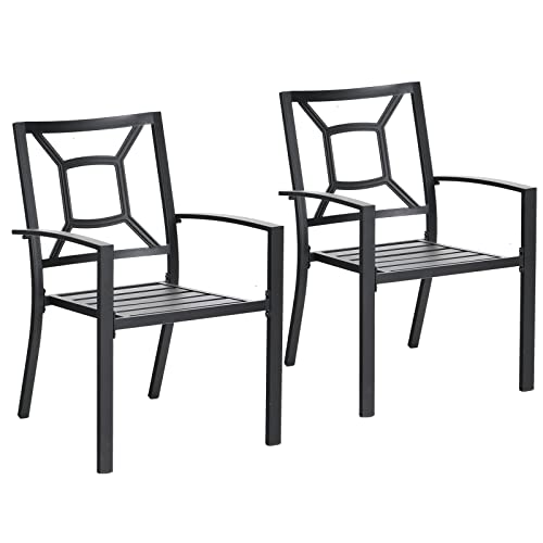 PHI VILLA Silla de jardín de metal al aire libre terraza sillas de jardín sillas apilables para juego de comedor 2 unidades negro (negro 3) Cover