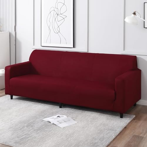 Image of HOKIPO 140 GSM Sofa Cover 5 Seater Elastic Stretchable Sofa Slipcover Protector, Maroon (NEW-AR-4277-E4*2 + AR-4279-E4)