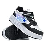 YUNICUS Rollschuhe für Mädchen und Jungen, leuchtende Sneaker mit Rädern, 4wheelblack, 4 Big Kid