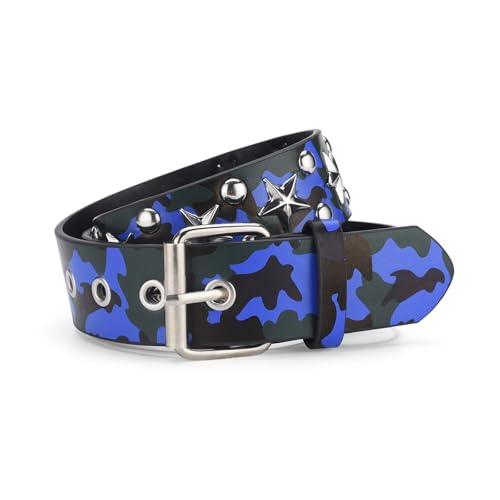 Star Studded Rivet Camouflage Belts Y2K Punk Hip Hop Faux Leather Grommet for Cosplay for Men Women3