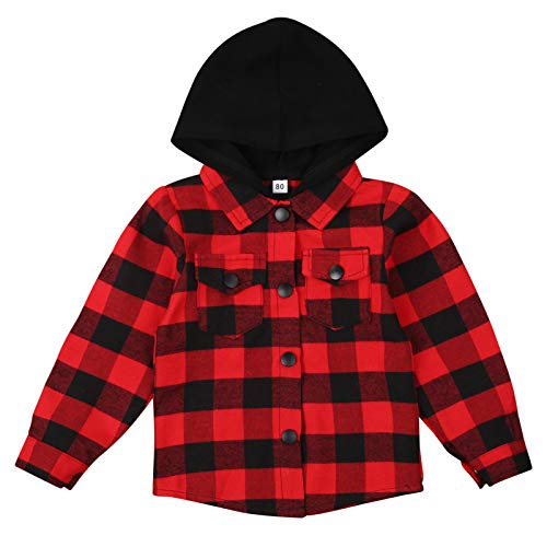Toddler Boys Girls Plaid Jacket Long Sleeve Button Hoodie Infant Spring Fall Winter Outfits (Red, 6-12 Months)