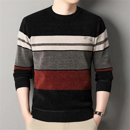 Men Chenille Sweaters Fashion Knitting Pullover Striped Round Neck Knitted Top3