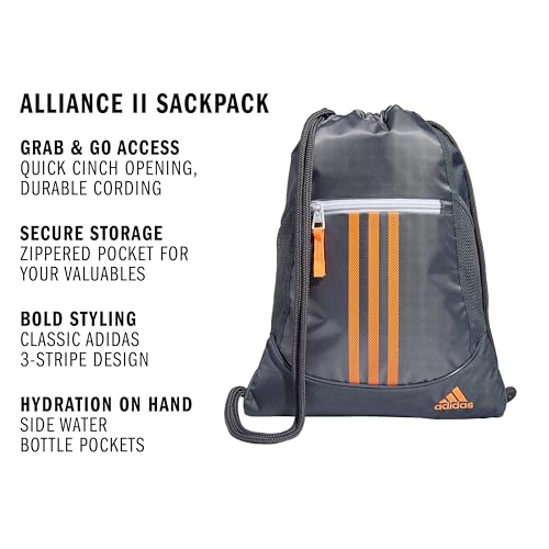 Image of adidas Alliance Sackpack DISCONTINUED, Grey /Screaming Orange /Onix, One Size, Alliance Sackpack Discontinued