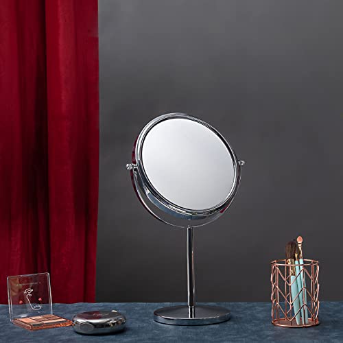Homemiro 15" Tall Tabletop Makeup Mirror 8" Large Two-Sided Free Standing Bathroom Vanity Mirror 360° Swivel 1X/10X Magnifying Mirror,Countertop Make Up Mirror,Bright Silver,No Light #TOP1