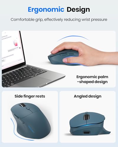 Image of TECKNET Wireless Mouse Bluetooth 5.0 /3.0 & 2.4G Rechargeable, Silent Clicks, Adjustable 4800 DPI, 6 Buttons, Ergonomic Design, Bluetooth Mouse for Laptop, Computer, ipad - Blue