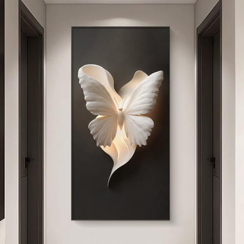 Art mural papillon 3D en grès 50x100 cm avec cadre alu