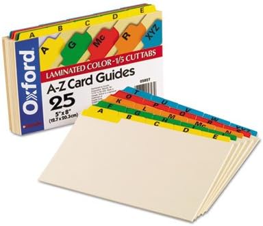 o Oxford o - Laminated Index Card Guides, Alpha, 1/5 Tab, Manila, 5 x 8, 25 per Set