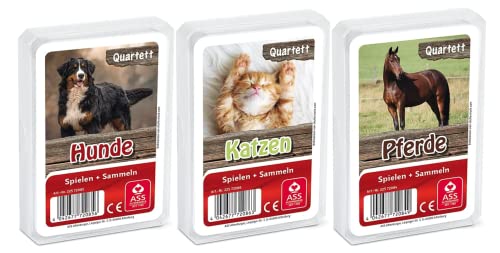 AssAltenburger 3-er Set Quartettspiele/Quartett Tierleben bestehend aus 1. Pferde - 2. Hunde - 3. Katzen