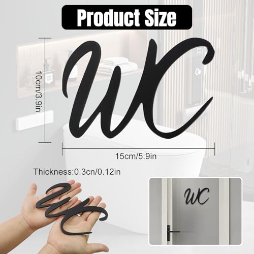 2 Stück WC Schild, WC Türschild Aufkleber 15x10 cm,Toilettenschild Selbstklebend, Toiletten Schild für Wohnungen, Hotels, Büros, Parkhäuser und Restaurants(Schwarz)