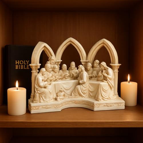 Image of DDSS Jesus and 12 Apostoles Poly Marble Last Supper Family Statue (DD-361)