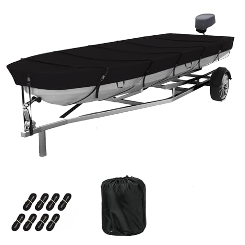 GrondNictory Jon Boat Cover 10-12ft 420D Waterproof Boat Covers with Motor Cover Fits Jon Boat 12ft Long and Beam Width up to 56 inches (Fit10-12FT Jon Boat)
