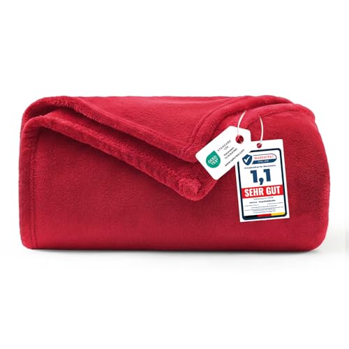 WAVVE Plaid Couverture Polaire Flanelle en Microfibre, Jeté de Canapé 130x150 Rouge, Couverture lit Jete de Canape 1 Personne, Plaid Fourrure Petit Chaud et...