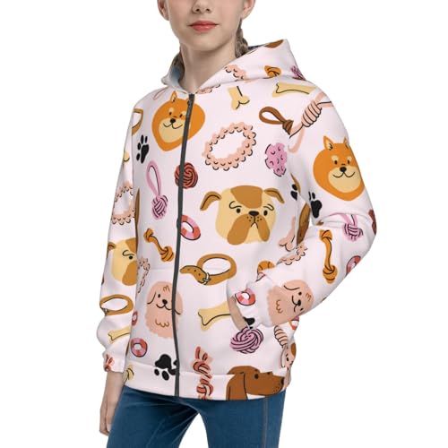 Cute Dog Kid Hoodies Boys Zip Up Sweatshirts Girls Pullover with Pocket