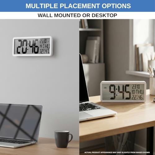 Atomic Digital Wall Clock Battery Operated Large Display | Automatic Time Setting with Day Date Temperature Humidity Alarm 12/24 Hour | Wall Or Desk Clock for Home Office Seniors - Image 5