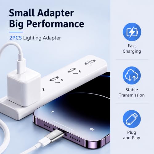 Image of Verilux 2Pcs Lighting to Type C Converter with PD 27W Fast Charging | Type C Female to Lighting Male Connector with Aluminum Alloy Metal Housing for iPhone 14 /13 /iPad /iPod /AirPods iOS Devices