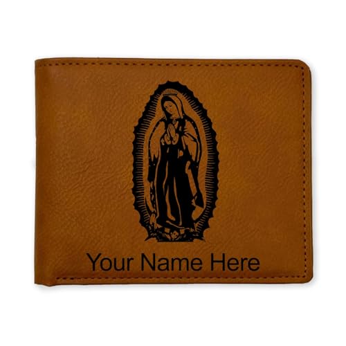 LaserGram Faux Leather Bi-Fold Wallet, Virgen de Guadalupe, Personalized Engraving Included (Dark Brown)