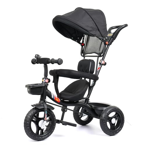 Luusa® TFT-500 Tricycle with Canopy/Plug N Play Kids/Baby Tricycle with Parental Control, Cushion seat and Safety Guard Rail for Age Group 2+ Years Boys/Girls/Carrying Capacity Upto 30-KGS (Black)