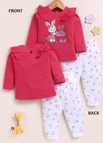 Image of LuvLap Baby Girls Regular Fit 100% Cotton Half Sleeves Girls Top CoSet Pack of 2