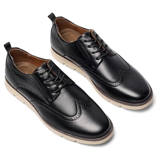 Image of Men's Full-Grain Leather Oxfords, Business Formal Dress Shoes with Arch Support, Comfortable for Office, Daily & Dating