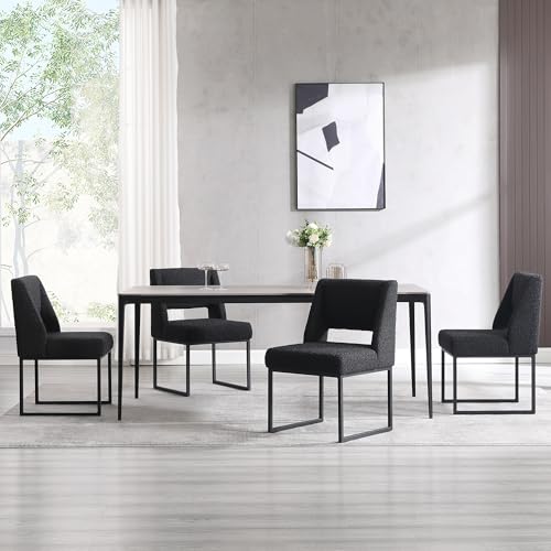 Image of Zesthouse Upholstered Dining Chairs Set of 6, Modern Dining Room Chairs with 4.1 inch Thickened Cushion & Metal Legs, Black Boucle Fabric Kitchen Chair with Padded High Back, Heavy Duty Kitchen Chair