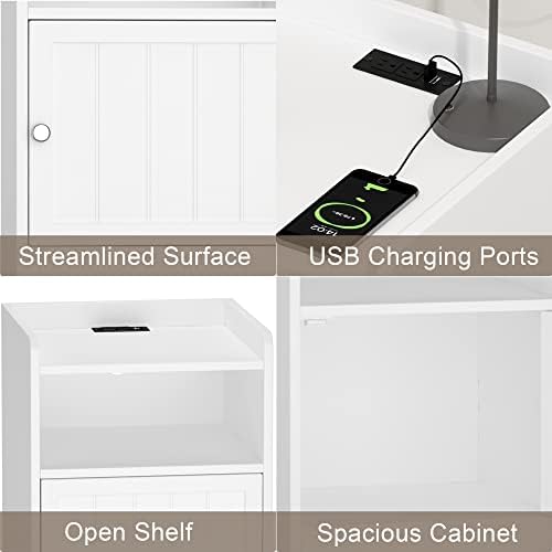 ChooChoo Nightstand with Charging Station, Trendy Finish Facet Desk with Cupboard and Open Storage for Bed room, White 5 41SeyB54PRL. AC