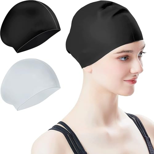 2Pcs Waterproof Swimming Caps with Good Sealing,Silicone Swim Cap, Durable Silicone Swimming Hats with Internal Non-slip Texture Design for Adult Men Women Long Hair, Keep Your Hair Dry