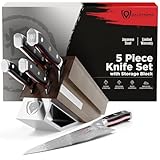 Dalstrong 5-Piece Kitchen Knife Set Block - AUS-10V Japanese Steel Full Tang - Premium Wood Knife Block Set - Black Handles G10 Shogun Series - Professional Knives set for Kitchen Cuchillos