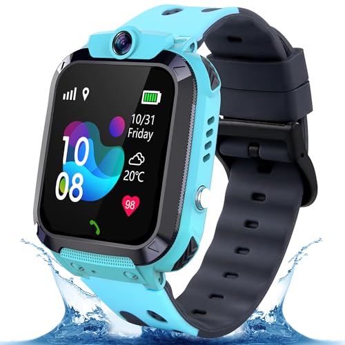 Puhiuyoi Reloj Inteligente Niño GPS, Smartwatch Niños con Bidireccional Llamadas, SOS, Chat, Contacto, Cámara, Despertador, Juegos, Modo Clase, IP68 Reloj GPS Niños Regalo de 4-15 Aiños
