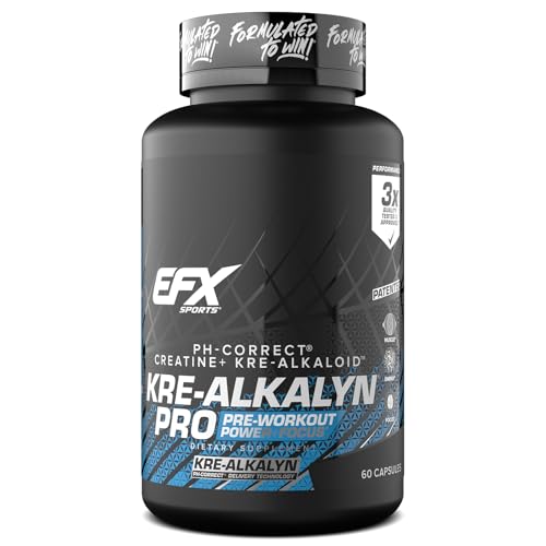 EFX Sports Kre-Alkalyn Pro | pH Correct Creatine Monohydrate Pill Supplement | Muscle Building Pre Workout for Men & Women | 30 Servings 60 Capsules