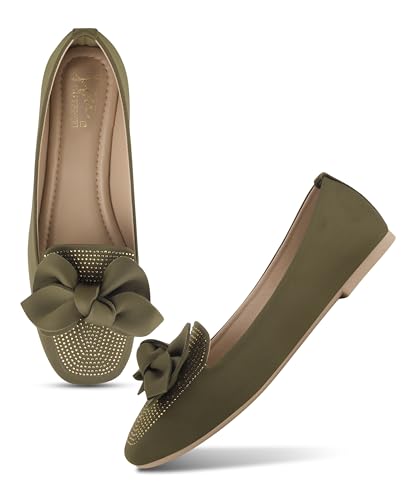 Image of JM LOOKS Crystal Studded Loafer Flats Featuring Elegant Double Layered Bow and Modern Square Toe