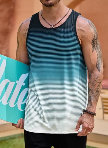 men39s pinstripe tank sport top swim tank vacation tropical graphic casual beach cutoff shirt blue l