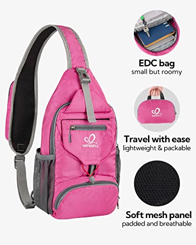Image of WATERFLY Packable Small Crossbody Sling Backpack Shoulder Chest Bag Daypack for Hiking Traveling | Foldable design, Phone pocket, Water-resistant, Adjustable strap, Breathable back pad, Small hiking bag, Travel essentials
