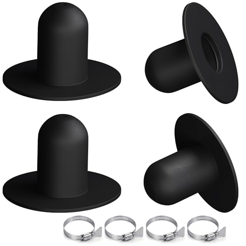 MUWOOB Pool Plugs for Above Ground Pool 4 Pack with Clamps - for Bestway & Intex Pools 1.25 Strainer Hole Plug Replacement - Watertight Seal for Filter Maintenance(Black)