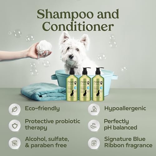 Image of Pawfume Dog Gift Basket, 6-Piece Box - Give Your Pup a Spa-Quality Coat & Odor-Free Freshness - Probiotic Deodorizer Spray, Hypoallergenic Grooming Mist & Premium Brush - Dog Gift Boxes for All Breeds
