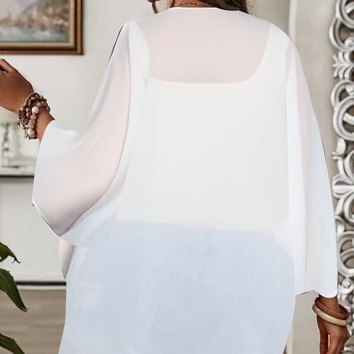 Risipu Women's Loose Print Sheer Chiffon Kimono Cover Up Cardigan Top (White, L) - Image 6