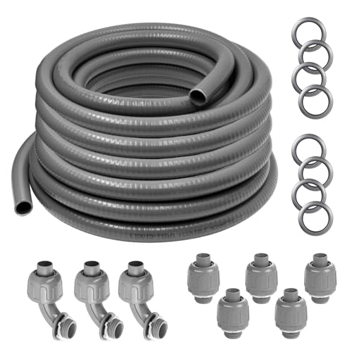 VN Infinite quality 1/2 inch 50 Ft Liquid-Tight Conduit UL Certification - Flexible Non-Metallic Liquid Tight Electrical Flexible Conduit with 5 Straight and 3 90-Degree Connector Fittings