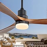 Sofucor 52 inch Led Ceiling Fan AC Motor Ceiling Fan with Light Wood Ceiling Fan with Remote Control Great for a Living room, Bedroom, or Four-Season room (Renewed)