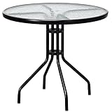 KOMFOTTEU Balkontisch rund, Gartentisch mit Schirmloch, Bistrotisch mit Glasplatte & Metallrahmen, Beistelltisch Esstisch 70x70x71cm für Hof, Terrasse