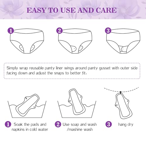 Image of PHOGARY Reusable Menstrual Pads, Washable Overnight Cloth Panty Liners, 7pcs Bamboo Cloth Large Sanitary Pads for Heavy Flow with 1pc Wet Bag