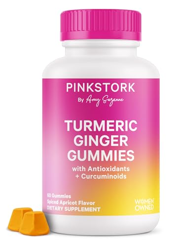 Pink Stork Turmeric Ginger Gummies – Gut & Digestive Support for Women – Anti Bloating Supplement with Antioxidants – Spiced Apricot Flavor, 60 Vegan Gummies