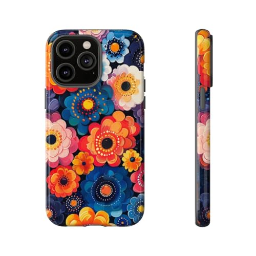 Coque iPhone 14 Pro Max Orange à motif floral abstrait et finition rigide brillante