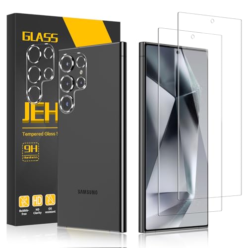JEHOO [2+2 Pack for Samsung Galaxy S24 Ultra Screen Protector + Camera Lens Protector, 3D Full Coverage, 9H Tempered Glass, Fingerprint Unlocking, Bubble Free